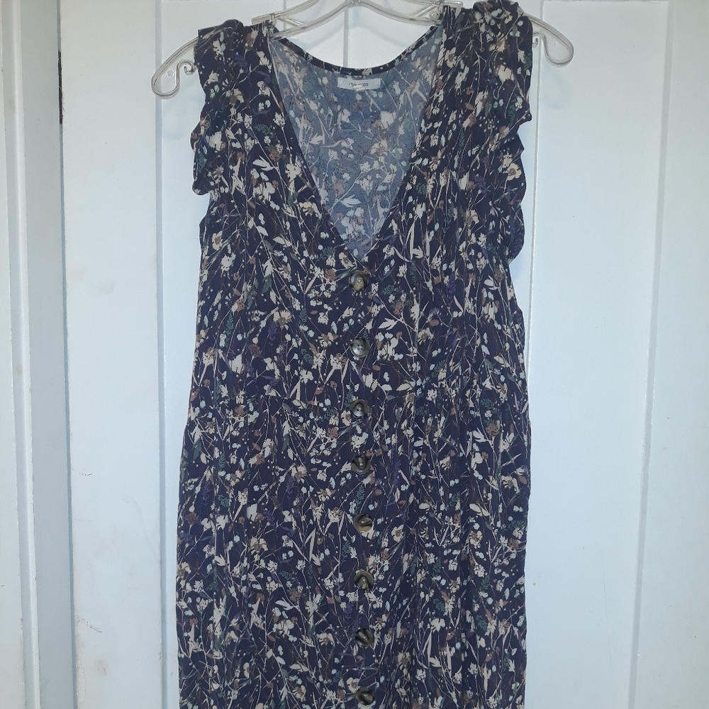 Maurices knee length slate gray with floral pattern tank dress with pockets